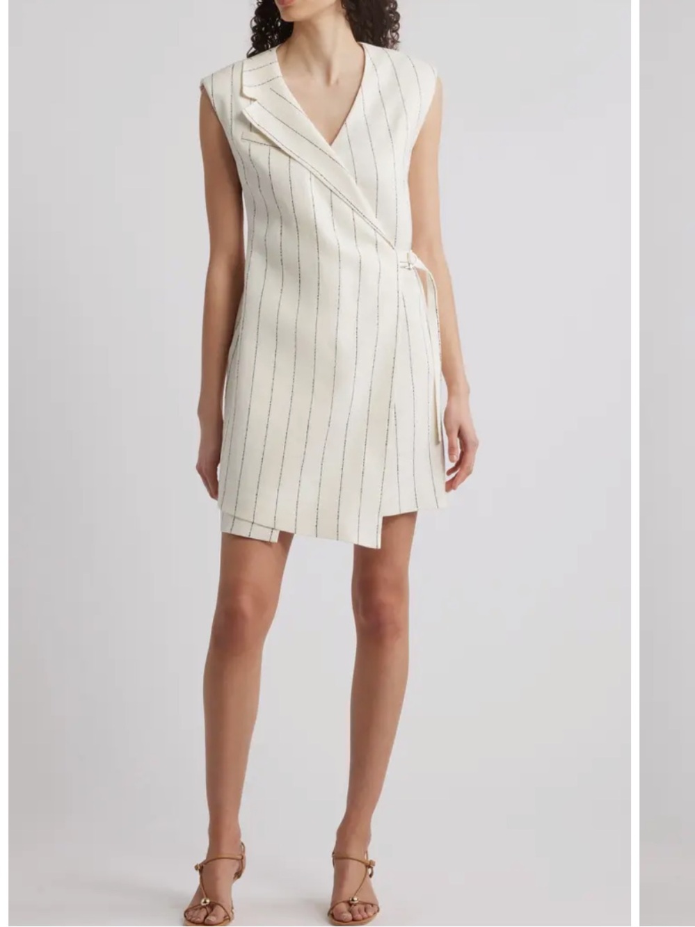 BOSS Dagania Pinstripe Sleeveless Linen Blend Sheath Dress, Cream and Navy
